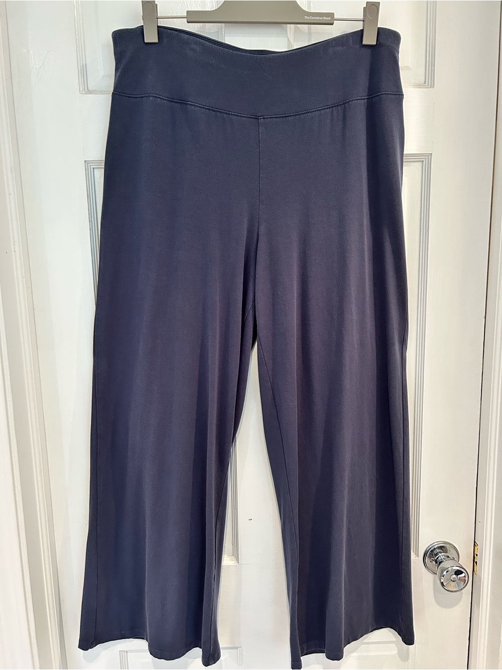 Eileen Fisher navy blue ocean jersey wide leg ankle length pull on pants L